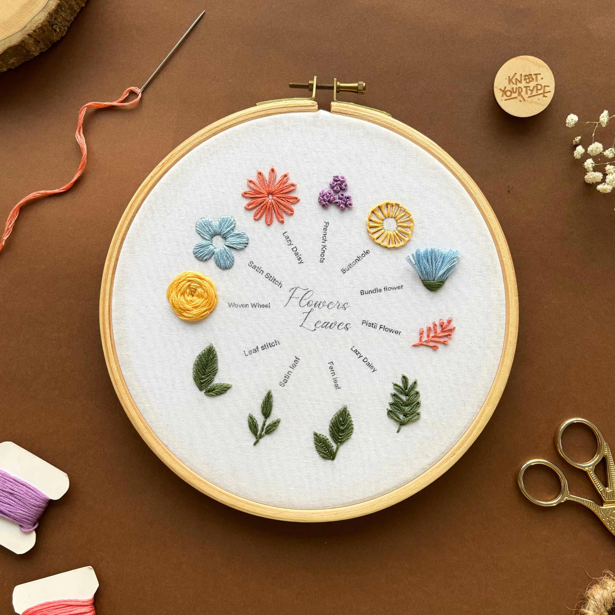 Beginner's Friendly DIY Embroidery Learning Kit - Stitches & Flowers - Bundle Of 2