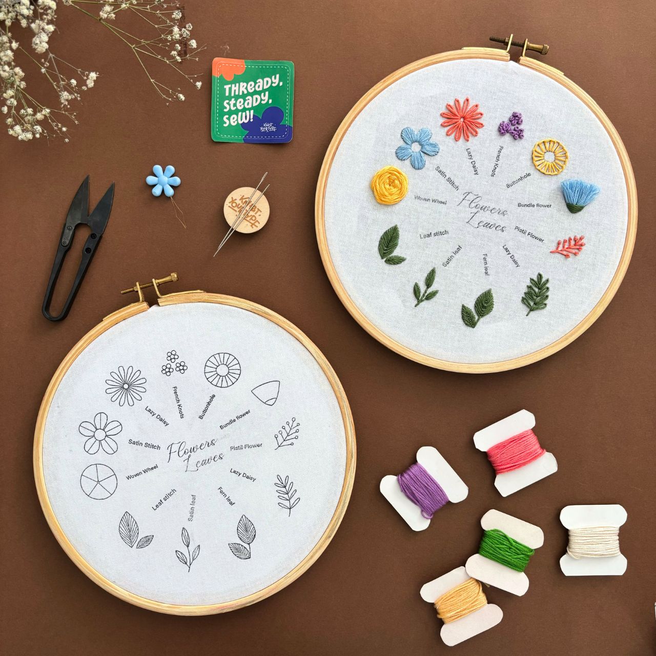 Beginner's Friendly DIY Embroidery Learning Kit - Flowers